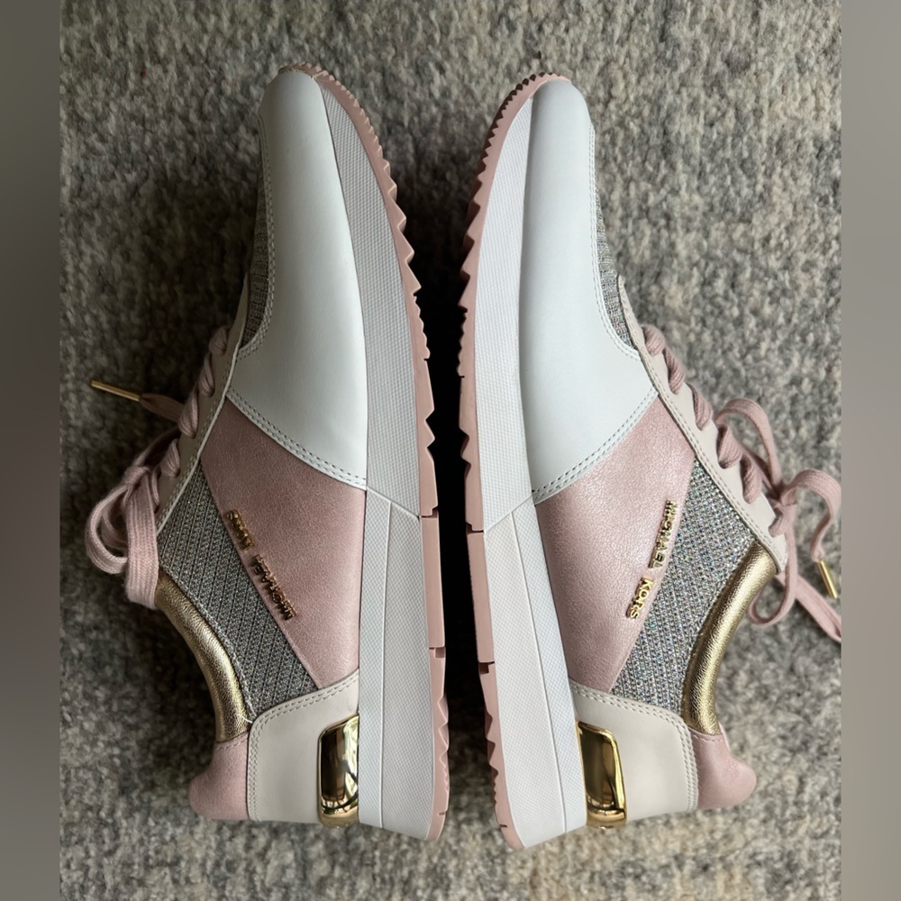 Michael Kors Allie Leather Trainers Pink Gold Metallic size 8 NWOB - Picture 8 of 13